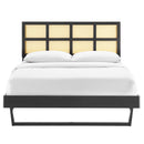 Sidney Cane and Wood Full Platform Bed With Angular Legs