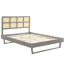 Sidney Cane and Wood Full Platform Bed With Angular Legs