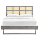 Sidney Cane and Wood Full Platform Bed With Angular Legs