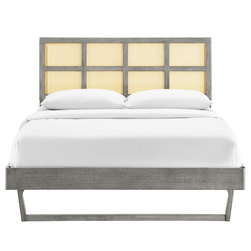 Sidney Cane and Wood King Platform Bed With Angular Legs