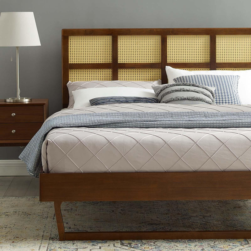 Sidney Cane and Wood King Platform Bed With Angular Legs