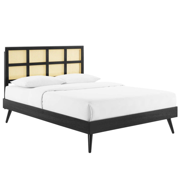 Sidney Cane and Wood Full Platform Bed With Splayed Legs image