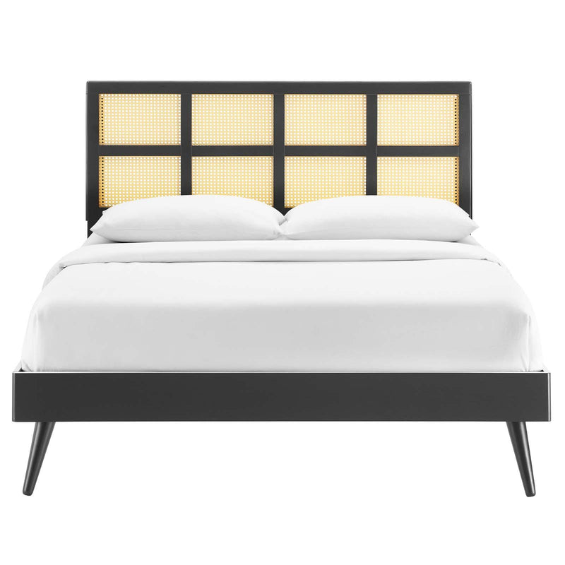 Sidney Cane and Wood Queen Platform Bed With Splayed Legs