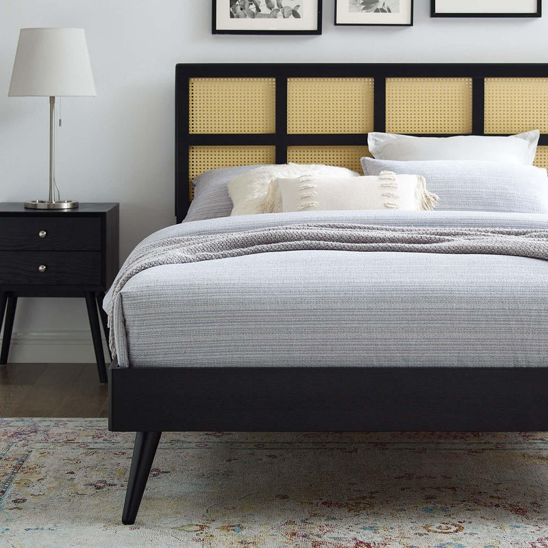 Sidney Cane and Wood King Platform Bed With Splayed Legs