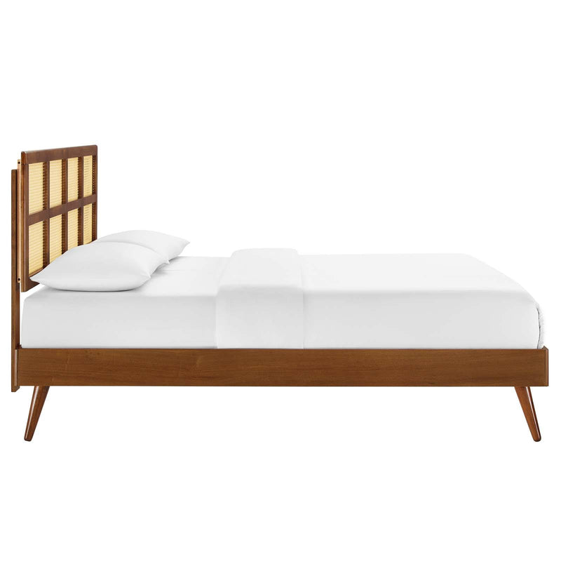 Sidney Cane and Wood Queen Platform Bed With Splayed Legs