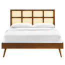 Sidney Cane and Wood Full Platform Bed With Splayed Legs