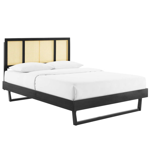 Kelsea Cane and Wood Full Platform Bed With Angular Legs image