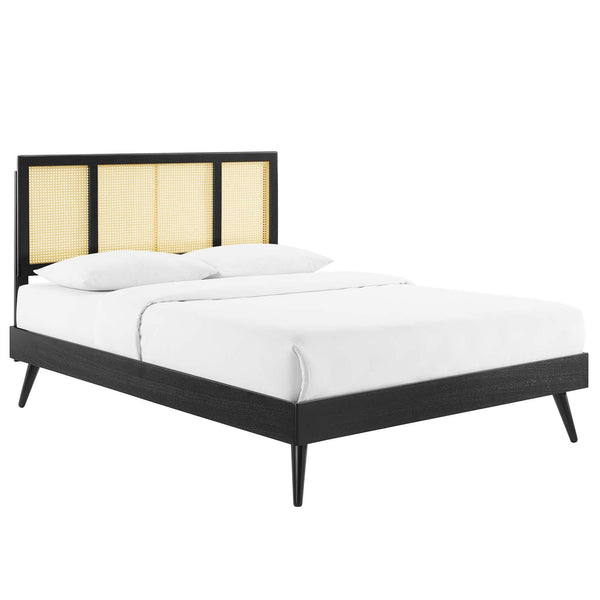 Kelsea Cane and Wood Full Platform Bed With Splayed Legs image