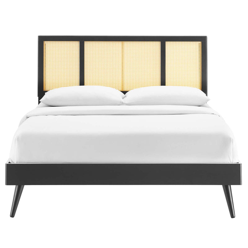 Kelsea Cane and Wood King Platform Bed With Splayed Legs