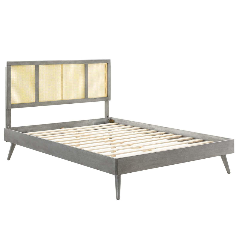 Kelsea Cane and Wood Full Platform Bed With Splayed Legs