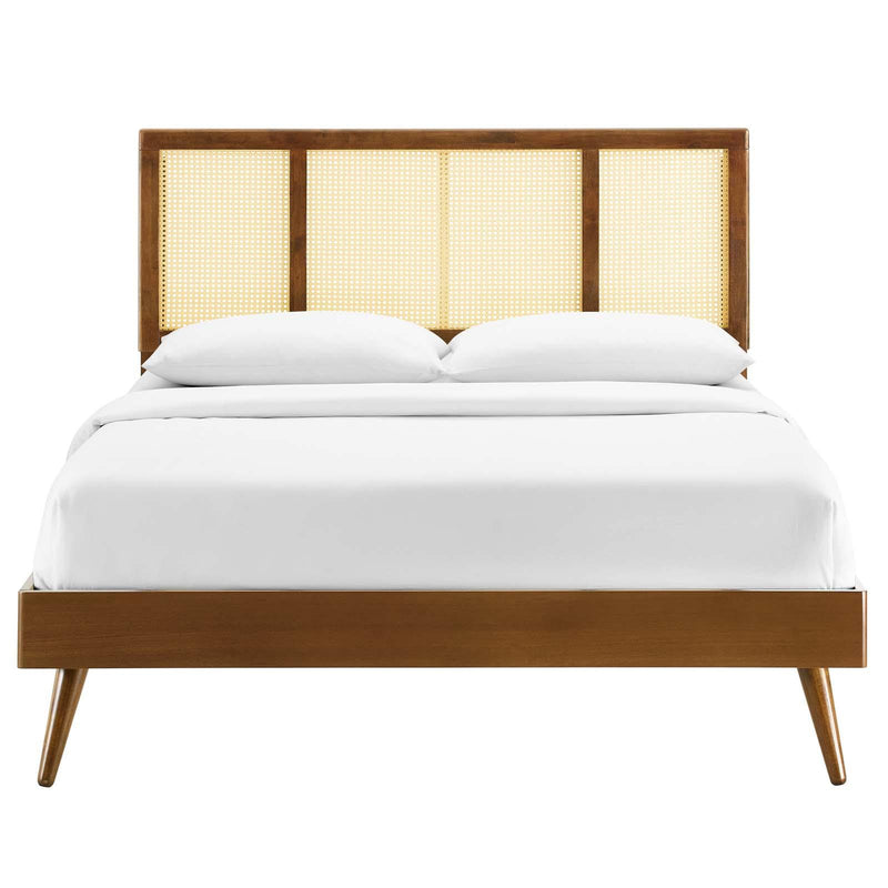 Kelsea Cane and Wood King Platform Bed With Splayed Legs