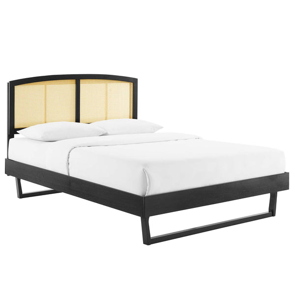Sierra Cane and Wood Full Platform Bed With Angular Legs image