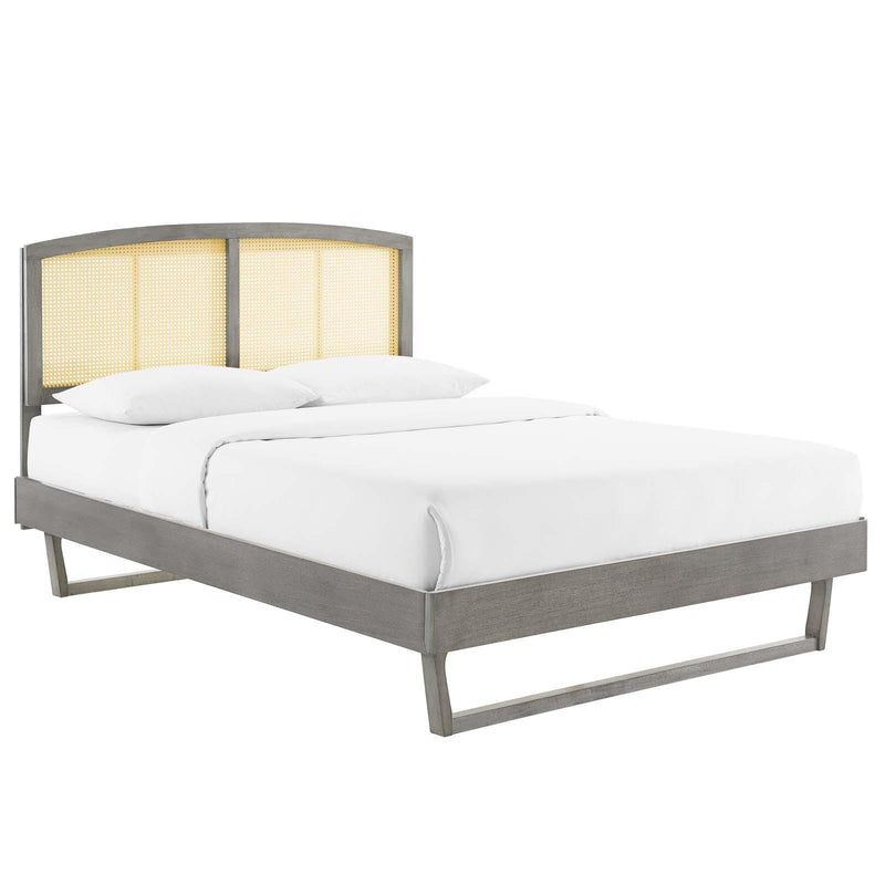 Sierra Cane and Wood King Platform Bed With Angular Legs