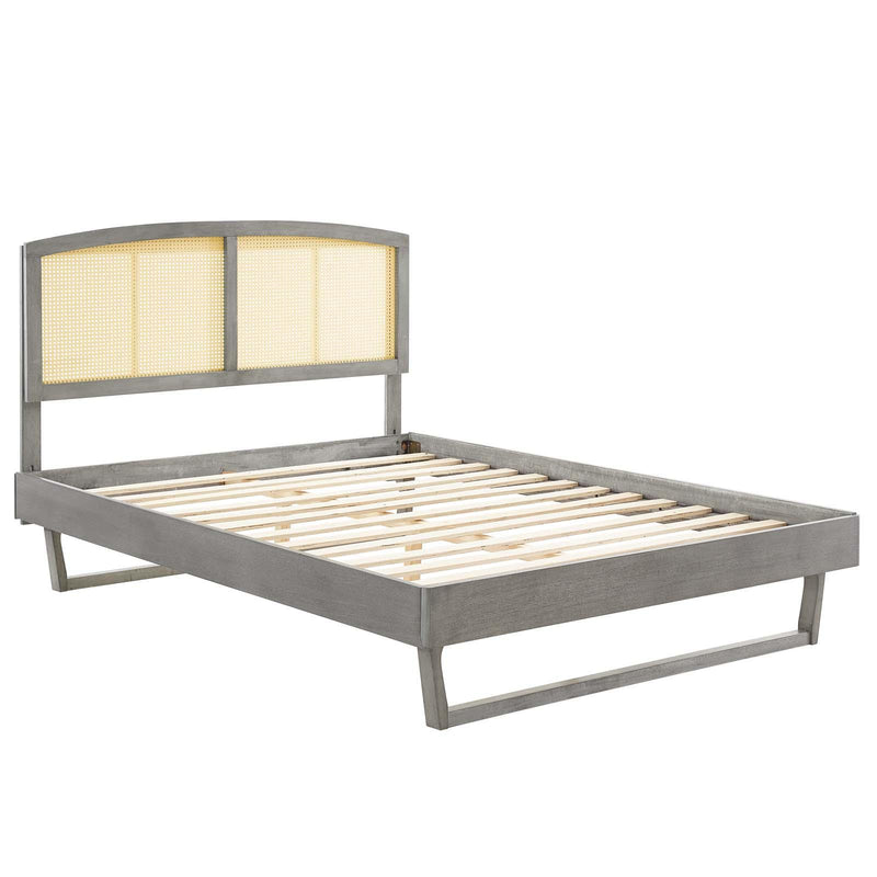 Sierra Cane and Wood King Platform Bed With Angular Legs