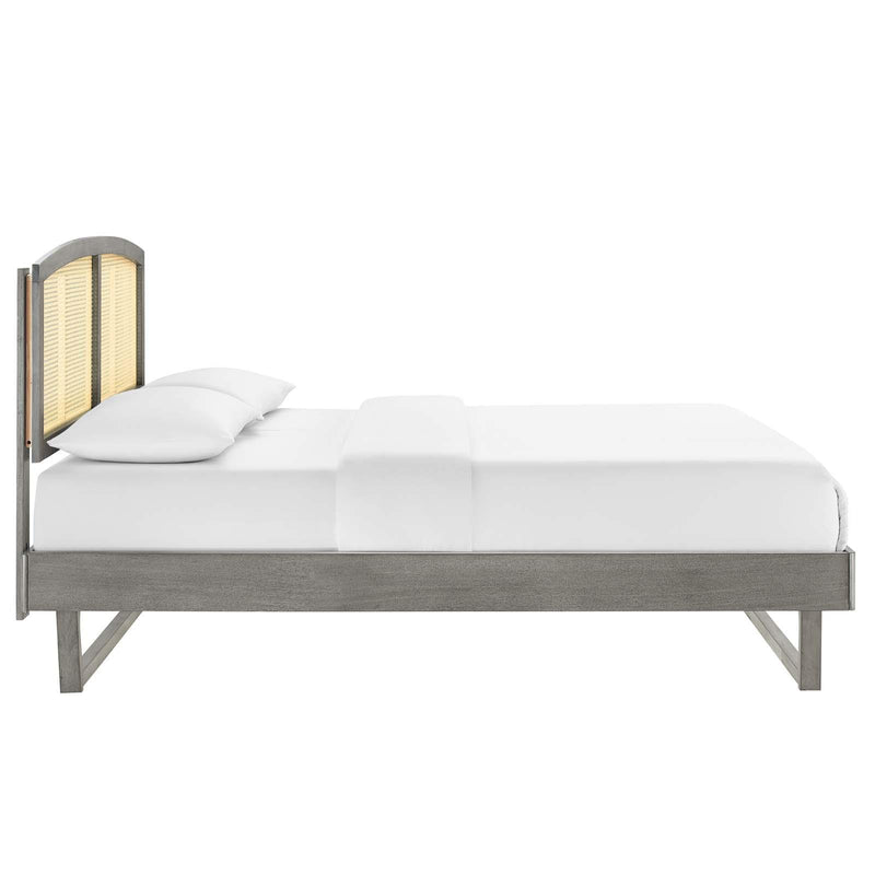 Sierra Cane and Wood King Platform Bed With Angular Legs