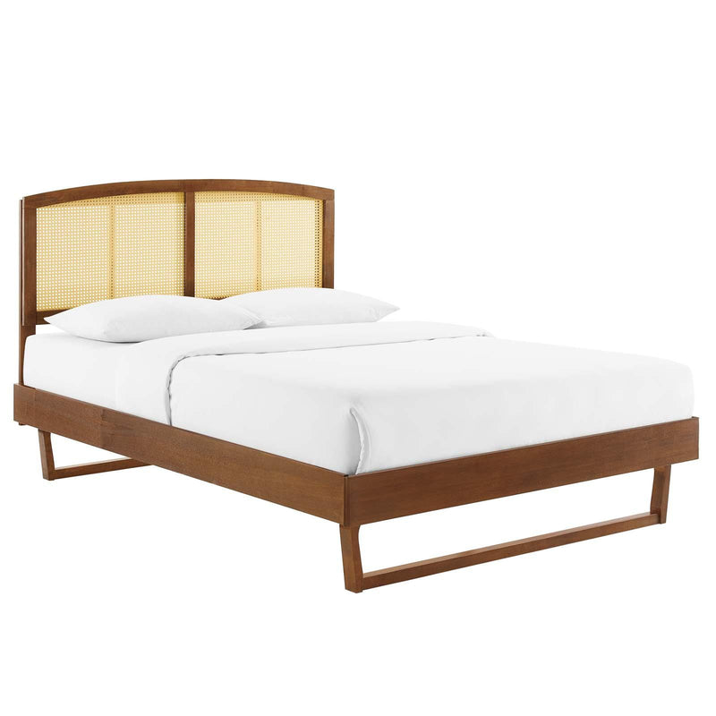 Sierra Cane and Wood Queen Platform Bed With Angular Legs