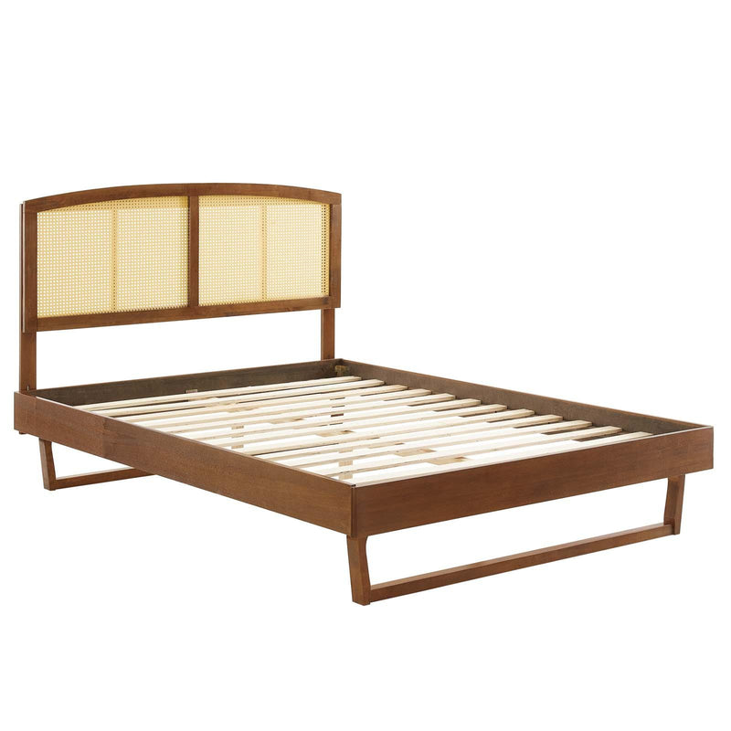 Sierra Cane and Wood King Platform Bed With Angular Legs