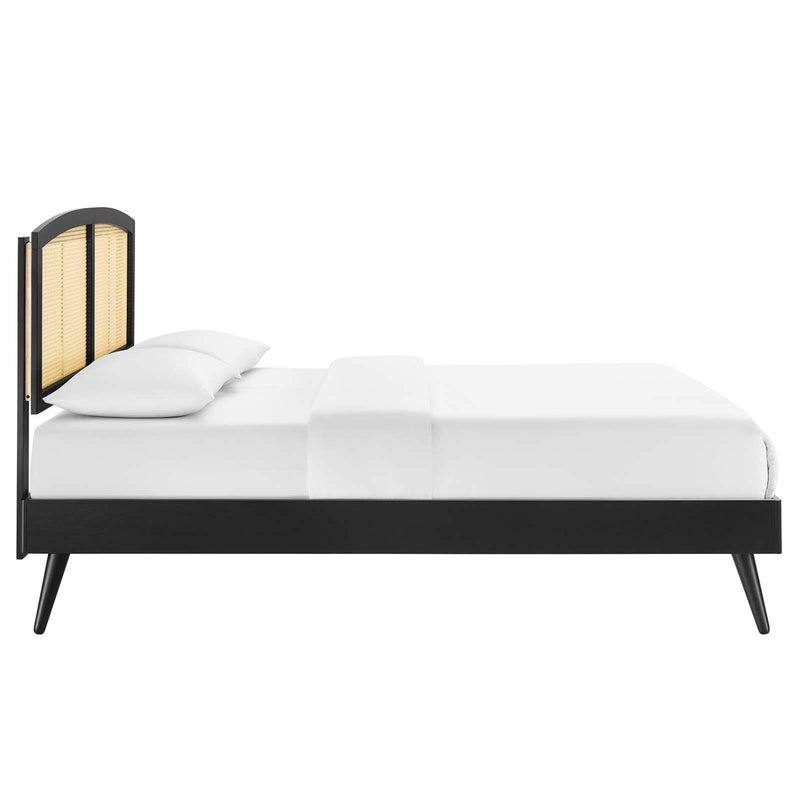 Sierra Cane and Wood King Platform Bed With Splayed Legs