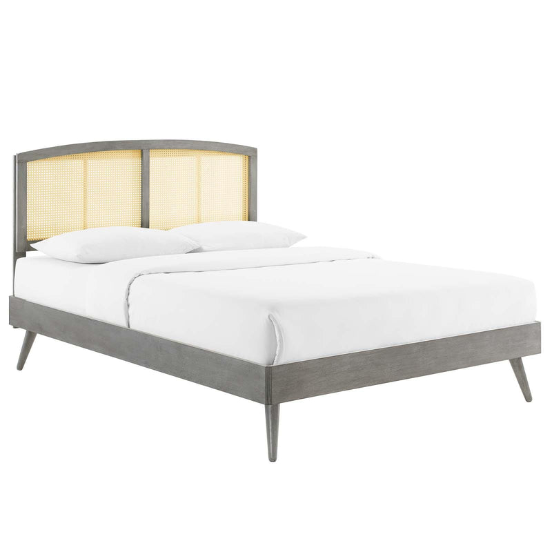 Sierra Cane and Wood King Platform Bed With Splayed Legs