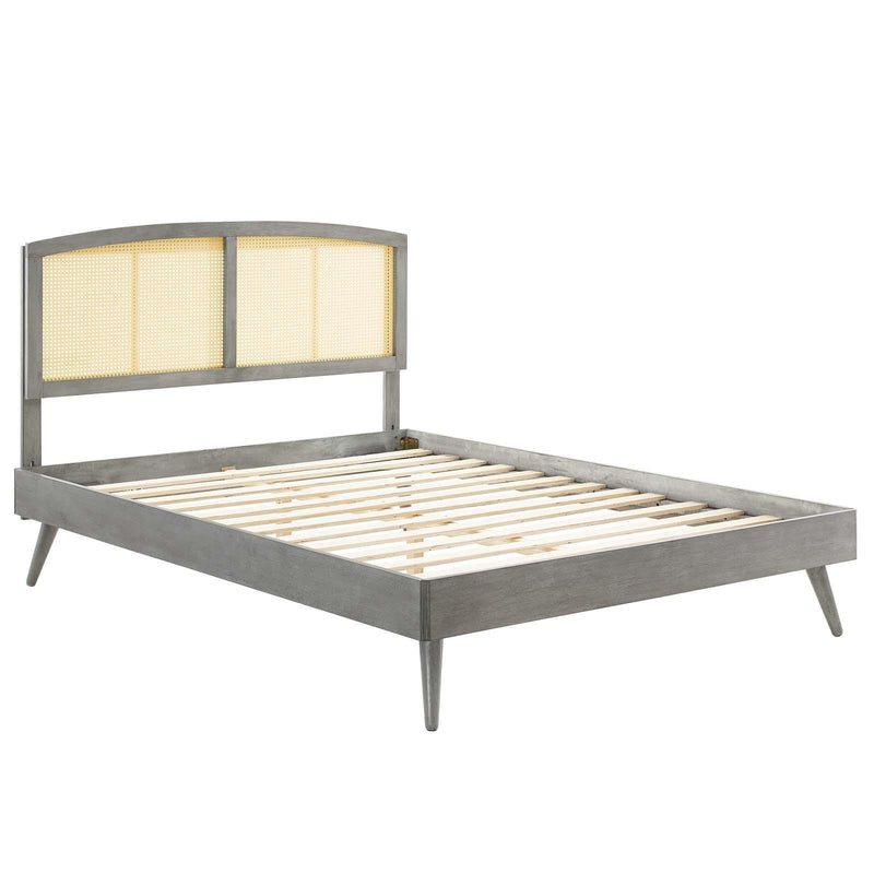 Sierra Cane and Wood King Platform Bed With Splayed Legs