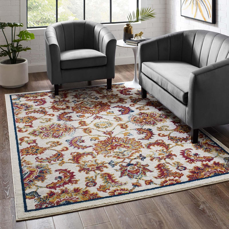 Entourage Azami Distressed Vintage Floral Lattice 5x8 Area Rug