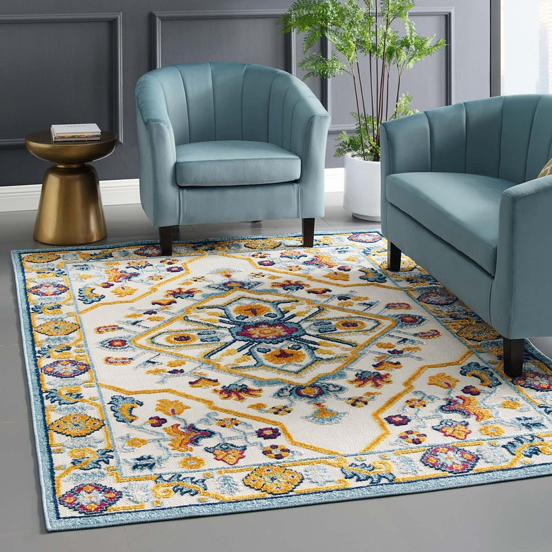 Reflect Freesia Distressed Floral Persian Medallion 5x8 Indoor and Outdoor Area Rug